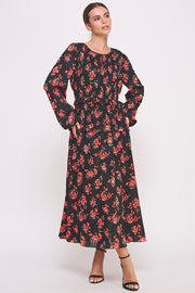 Floral Print Long Sleeve Midi Dress I ABED7561 I SHIP 09/25/24
