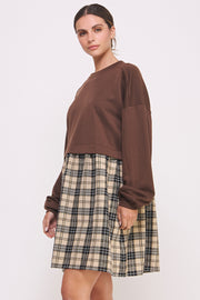 Long Sleeve Checked Skirt Dress I ABED7565