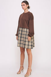 Long Sleeve Checked Skirt Dress I ABED7565