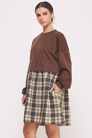 Long Sleeve Checked Skirt Dress I ABED7565