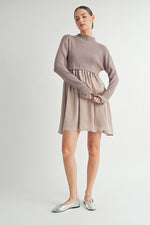 Load image into Gallery viewer, Long Sleeve Twofer Sweater Mini Dress I ABED7568 I INSTOCK
