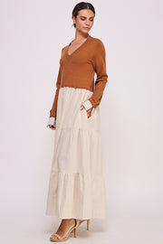V-Neck Sweater Top and Skirt Layered Dress I ABED7569 I SHIP 09/25/24
