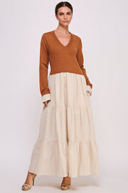 V-Neck Sweater Top and Skirt Layered Dress I ABED7569 I SHIP 09/25/24