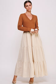 V-Neck Sweater Top and Skirt Layered Dress I ABED7569 I SHIP 09/25/24