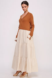 V-Neck Sweater Top and Skirt Layered Dress I ABED7569 I SHIP 09/25/24