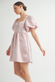 Shiny Pink Organza Puff Sleeve Mini Dress I ABED7595