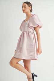 Shiny Pink Organza Puff Sleeve Mini Dress I ABED7595