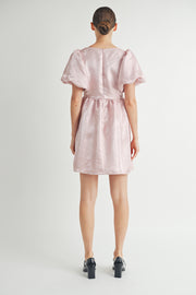 Shiny Pink Organza Puff Sleeve Mini Dress I ABED7595