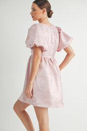 Shiny Pink Organza Puff Sleeve Mini Dress I ABED7595