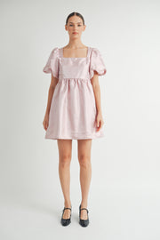 Shiny Pink Organza Puff Sleeve Mini Dress I ABED7595