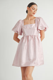 Shiny Pink Organza Puff Sleeve Mini Dress I ABED7595