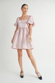 Shiny Pink Organza Puff Sleeve Mini Dress I ABED7595