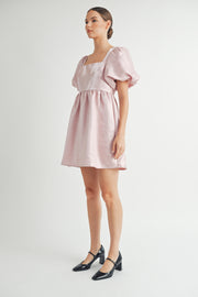 Shiny Pink Organza Puff Sleeve Mini Dress I ABED7595