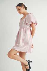 Shiny Pink Organza Puff Sleeve Mini Dress I ABED7595