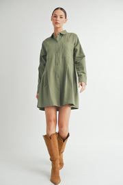 Long-Sleeve Mini Shirt Dress I ABED7624 I SHIP : TBD