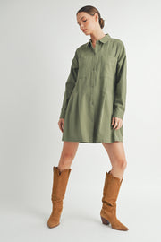 Long-Sleeve Mini Shirt Dress I ABED7624 I SHIP : TBD