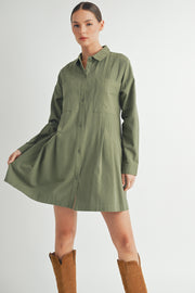 Long-Sleeve Mini Shirt Dress I ABED7624 I SHIP : TBD