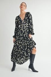 Women's wholesale apparel vendor for boutique shop | V-Neck Long Sleeves Maxi Dress