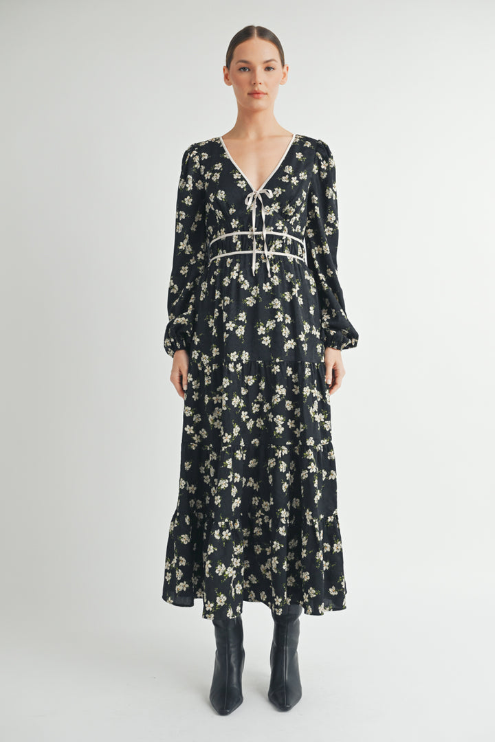 Women's wholesale apparel vendor for boutique shop | V-Neck Long Sleeves Maxi Dress