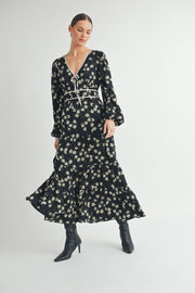 Women's wholesale apparel vendor for boutique shop | V-Neck Long Sleeves Maxi Dress