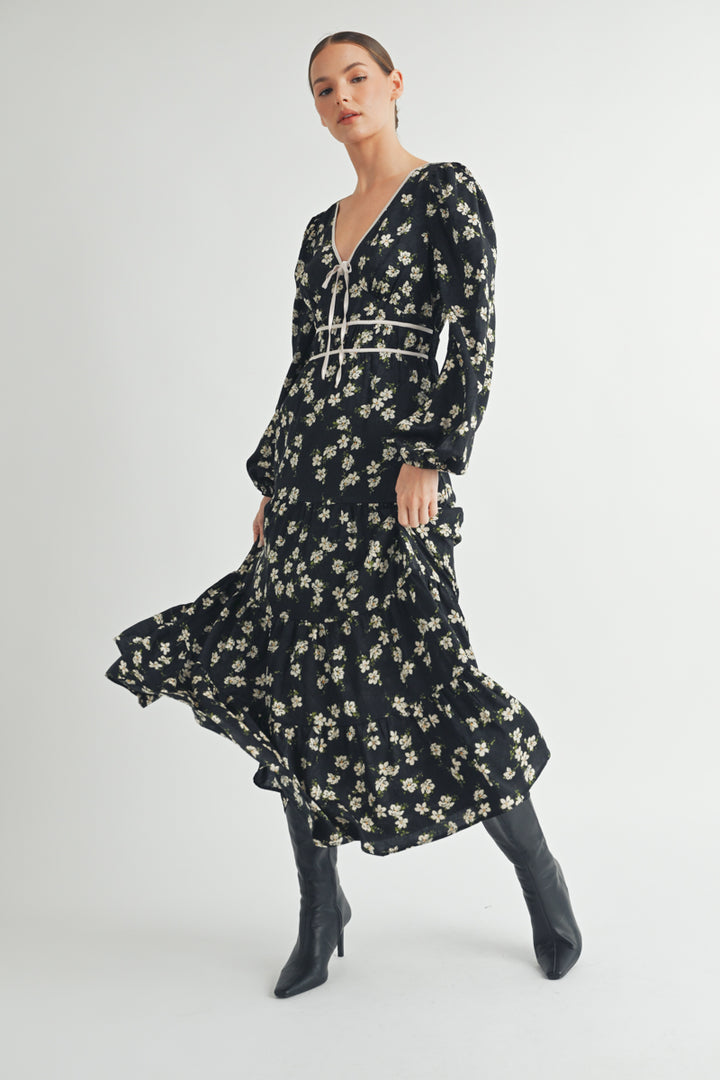 Women's wholesale apparel vendor for boutique shop | V-Neck Long Sleeves Maxi Dress