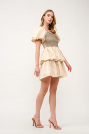 Tiered Puff Sleeve Mini Dress I ABED7638 I SHIP 03/31/25