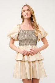 Tiered Puff Sleeve Mini Dress I ABED7638 I SHIP 03/31/25