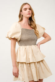 Tiered Puff Sleeve Mini Dress I ABED7638 I SHIP 03/31/25