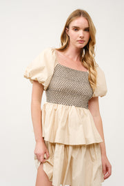 Tiered Puff Sleeve Mini Dress I ABED7638 I SHIP 03/31/25