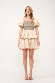Tiered Puff Sleeve Mini Dress I ABED7638 I SHIP 03/31/25
