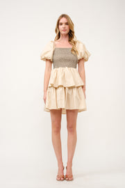 Tiered Puff Sleeve Mini Dress I ABED7638 I SHIP 03/31/25