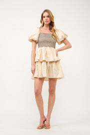 Tiered Puff Sleeve Mini Dress I ABED7638 I SHIP 03/31/25
