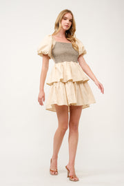Tiered Puff Sleeve Mini Dress I ABED7638 I SHIP 03/31/25