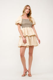 Tiered Puff Sleeve Mini Dress I ABED7638 I SHIP 03/31/25