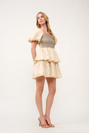 Tiered Puff Sleeve Mini Dress I ABED7638 I SHIP 03/31/25