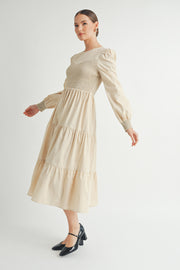 Smocked Bodice Midi Dress I ABED7641 I SHIP:TBD