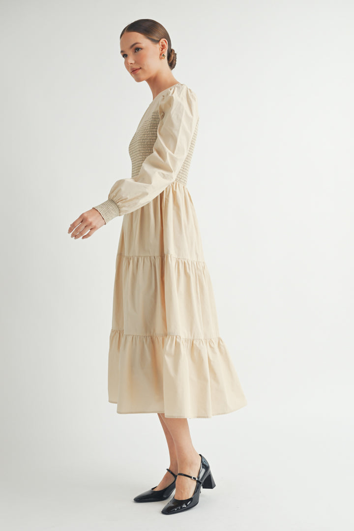 Smocked Bodice Midi Dress I ABED7641 I SHIP:TBD