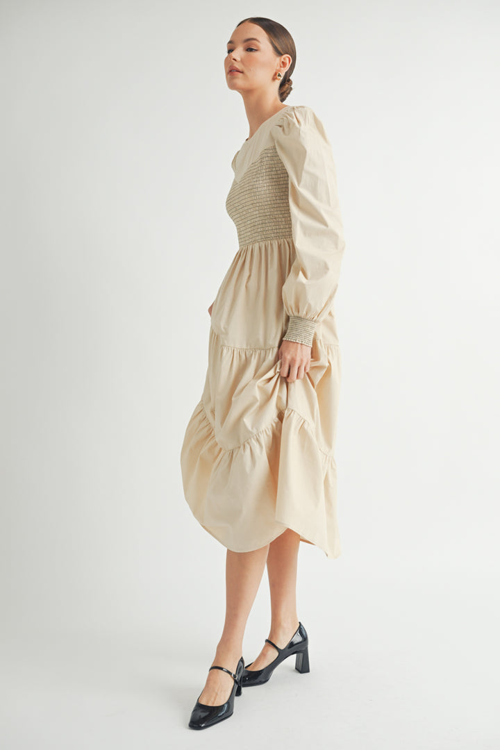 Smocked Bodice Midi Dress I ABED7641 I SHIP:TBD