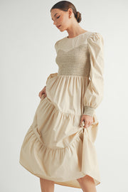 Smocked Bodice Midi Dress I ABED7641 I SHIP:TBD