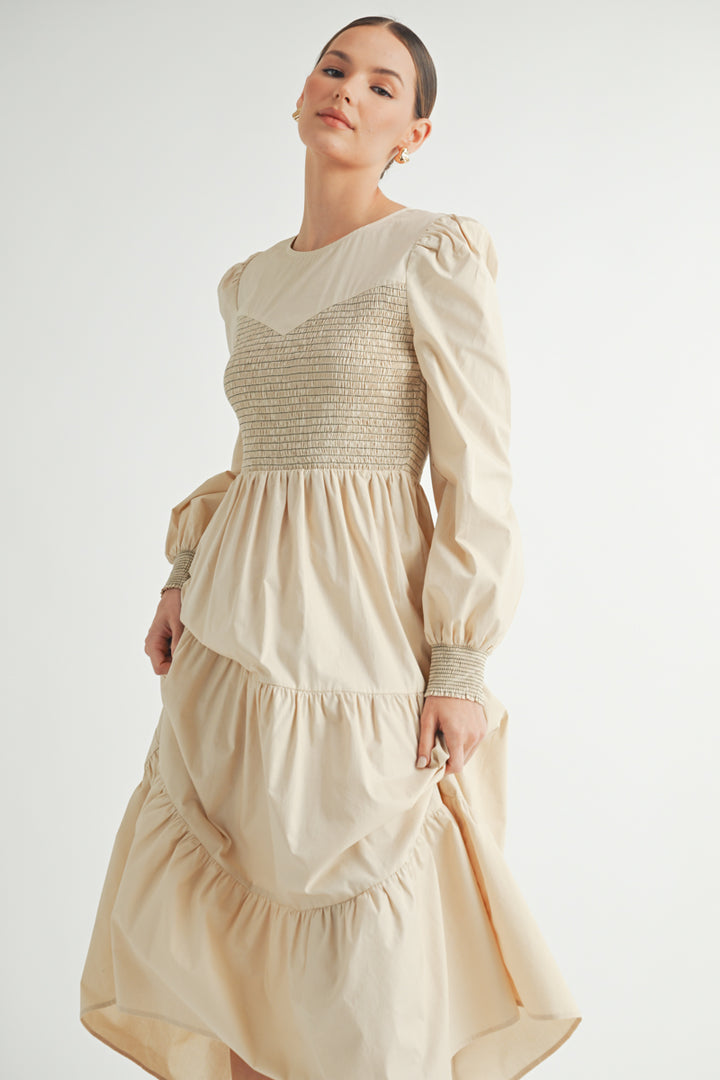 Smocked Bodice Midi Dress I ABED7641 I SHIP:TBD