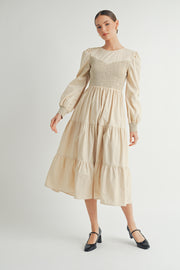 Smocked Bodice Midi Dress I ABED7641 I SHIP:TBD