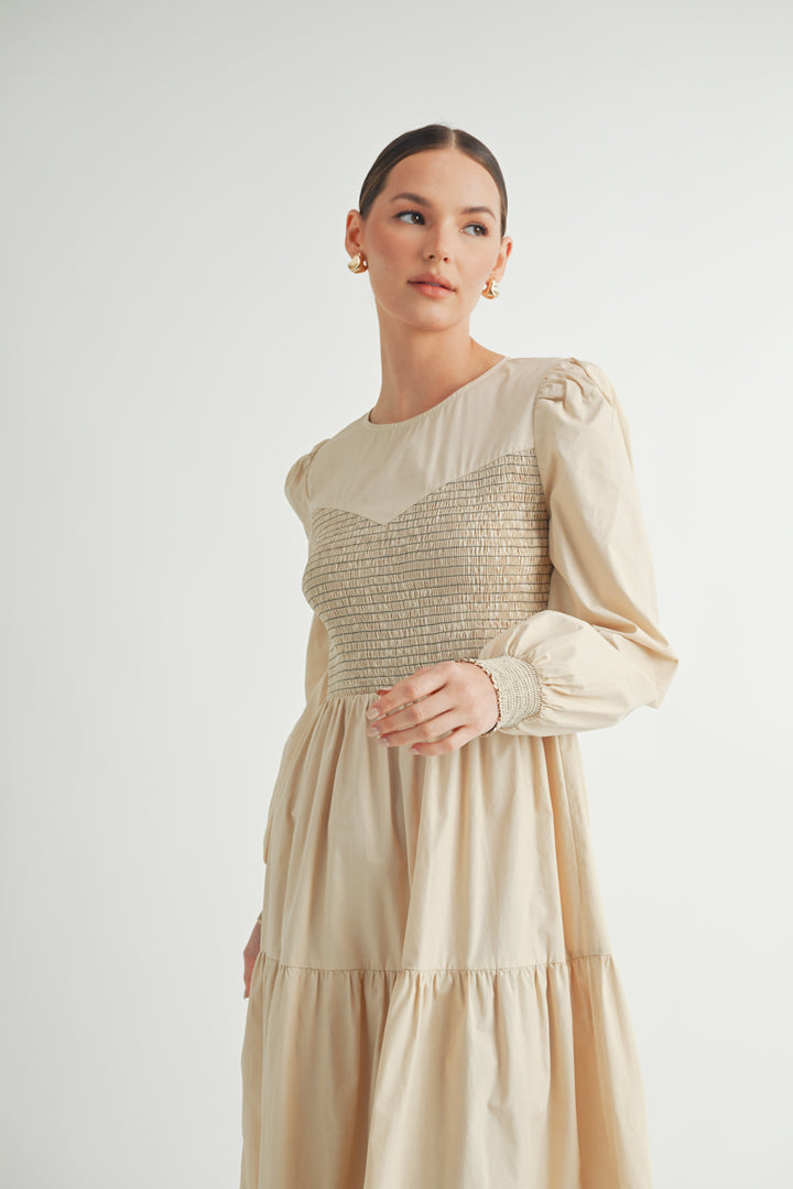 Smocked Bodice Midi Dress I ABED7641 I SHIP:TBD