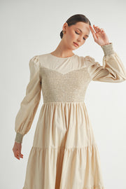 Smocked Bodice Midi Dress I ABED7641 I SHIP:TBD