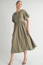 Load image into Gallery viewer, Button Front Cotton Midi Dress I ABED7656 I SHIP : TBD
