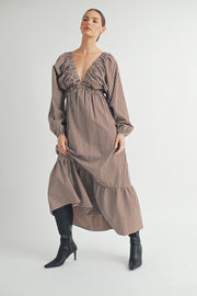 Trendy Fashion wholesale | Long Sleeves V-Neck Midi Dress