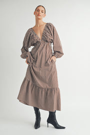 Trendy Fashion wholesale | Long Sleeves V-Neck Midi Dress