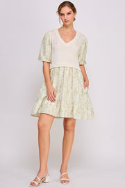 Knit and Woven Combo Mini Dress | ABED7672 | SHIP 03/19/25