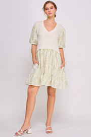 Knit and Woven Combo Mini Dress | ABED7672 | SHIP 03/19/25