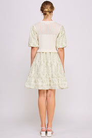 Knit and Woven Combo Mini Dress | ABED7672 | SHIP 03/19/25