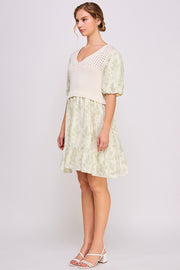 Knit and Woven Combo Mini Dress | ABED7672 | SHIP 03/19/25